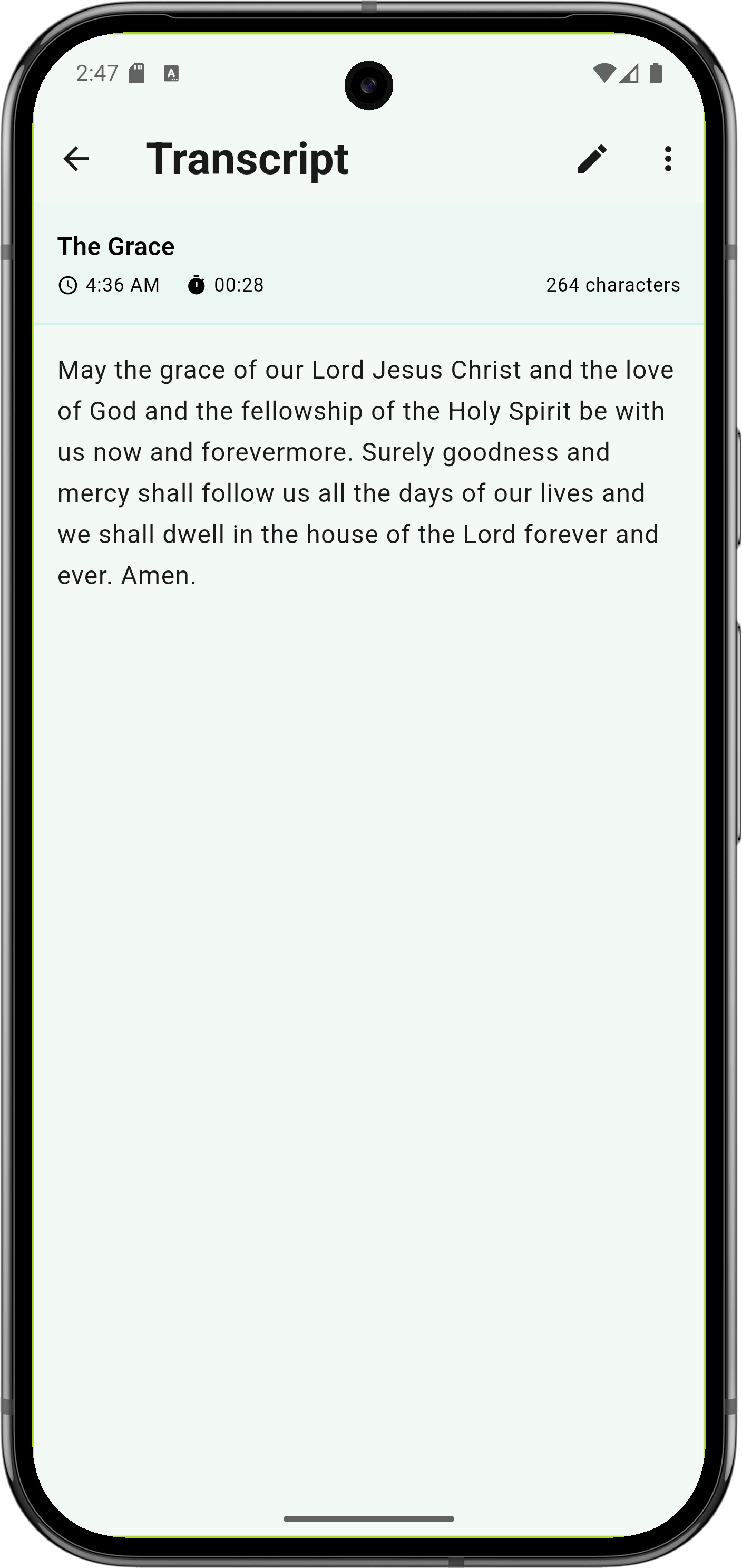 AI transcription screen